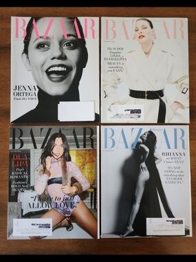 Harper's Bazaar Magazine Lot - Four Covers (Pink, Black, White, Blue)